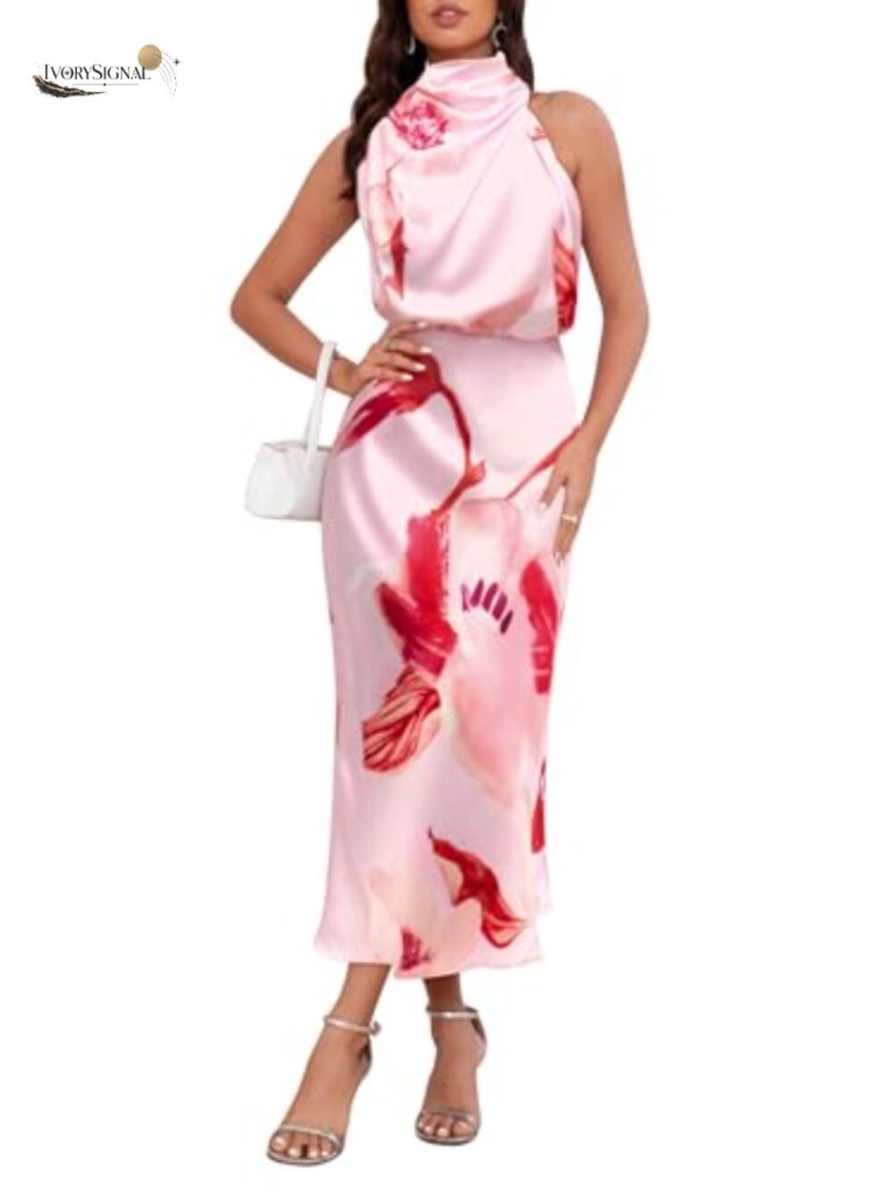 Satin Maxi Dress Wedding Guest Formal Cocktail Sleeveless High Neck